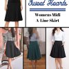 A-Line Midi Skirts for Women- High Waist Knee Length Casual Flared Flowy Skirt Made in USA