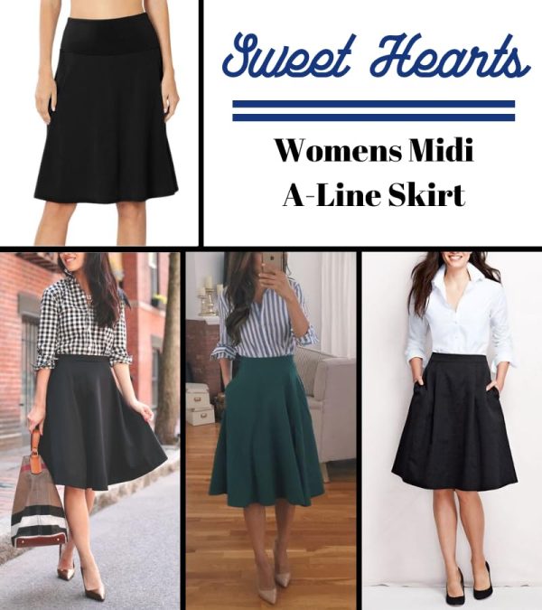 A-Line Midi Skirts for Women- High Waist Knee Length Casual Flared Flowy Skirt Made in USA