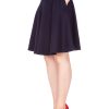 High-Waisted Cotton Blend Skirt with Pockets - Knee Length A-line Flare for Business and Casual Wear