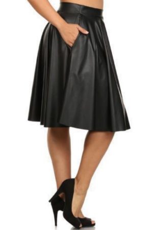 Women's Leather Skirt Genuine Lambskin Pure Leather A-Line Flare Knee Length Skirt BS018