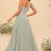 Chiffon One Shoulder Bridesmaid Dresses with Slit A-Line Long Formal Party Dress with Pockets RO022