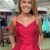 Women's Satin Suspender Skirt V-Neck Homecoming Dresses A-line Pocket Party Dress Purple