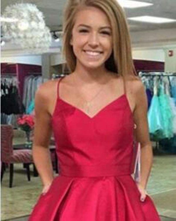 Women's Satin Suspender Skirt V-Neck Homecoming Dresses A-line Pocket Party Dress Purple