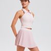 Pleated Tennis Skirt Set for Women Two Piece Workout Golf Outfits Pickleball Athletic Skort with Pockets