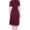 Women's Short Sleeve Crepe Fit and Flare Midi with Waist Button Detail