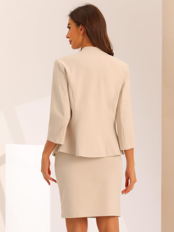 2 Piece Suit Skirt Set for Women's Notched Collar Casual Business Skirt Suit Set and Blazer Pencil Skirts