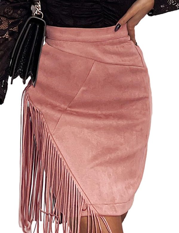 Fringe Suede Skirt for Women High Waisted Tassel Short Mini Skirt