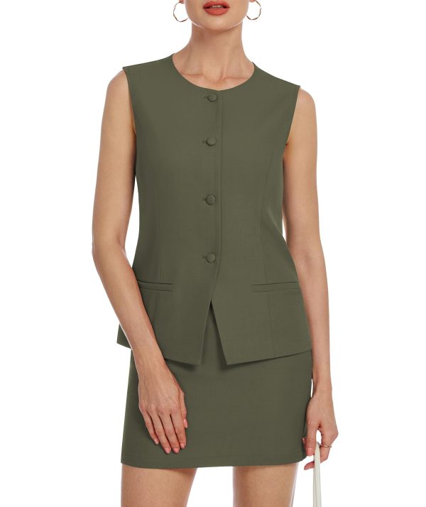Womens Two Piece Blazer Outfits Skirt Set Button Down Vest Short Skort Crew Neck Summer Business Casual Suit