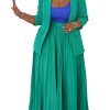 Women 2 Piece Plus Size Business Skirt Suit Sets Long Sleeve Open Front Blazer and High Waist Pleated Maxi Skirt