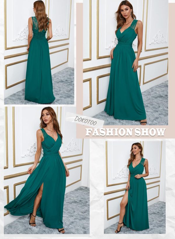 Womens 2025 Formal Dresses Wrap V-Neck Ruched Sexy Bridesmaid Wedding Guest Maxi Dresses