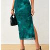 Women's Tie Dye High Elastic Waist Bodycon Long Skirt Boho Split Side Maxi Skirts