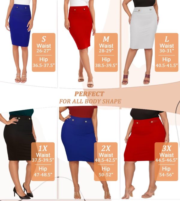 Womens Pencil Skirt Premium Nylon Ponte Stretch Office Made in The USA Below Knee