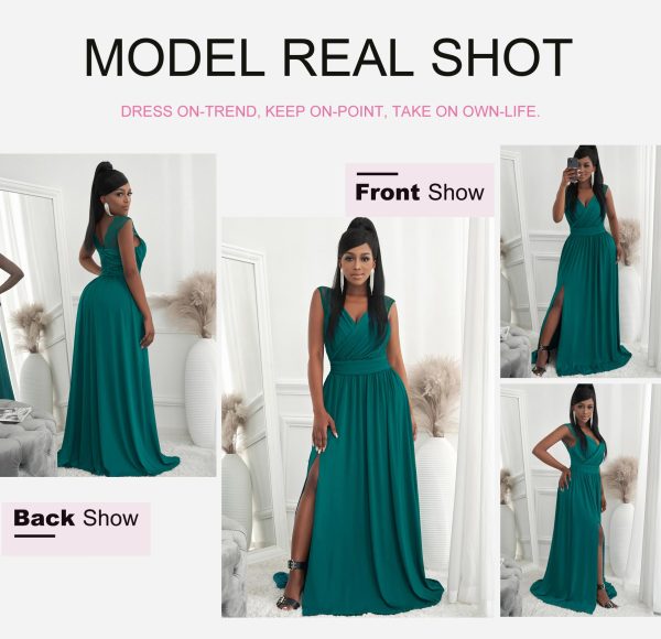 Womens 2025 Formal Dresses Wrap V-Neck Ruched Sexy Bridesmaid Wedding Guest Maxi Dresses
