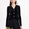 Women's 2 Piece Outfits Black Velvet V Neck Wave-Cut Top and Black Tulle Midi Skirt Sets