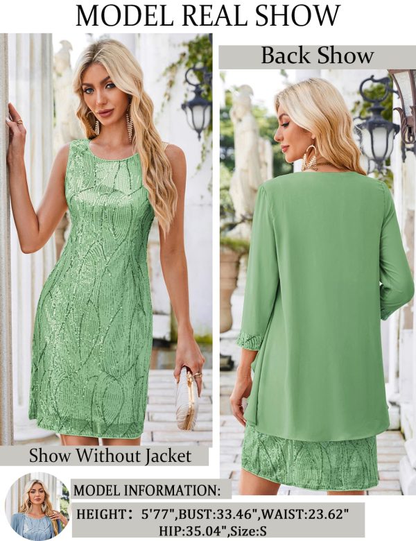 Sequin Dress for Women Knee Length Mother of the Bride Dresses Formal Dress Two Piece Dress with Chiffon Jacket