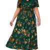 Simplee Women’s V Neck Velvet Maxi Dress Short Sleeve Empire Waist Long Formal Dress for Wedding Guest