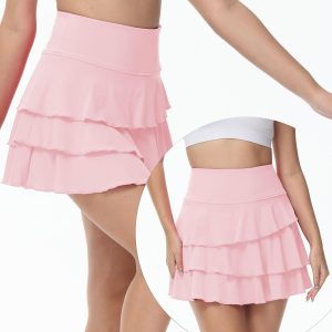 Women's High Waist Athletic Tennis Golf Skirts Layered Ruffle Pleated Sports Casual with Pockets