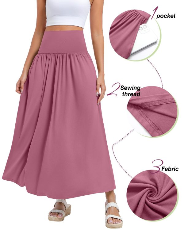 3 Pack Maxi Long Skirts for Women, Ankle Length High Waisted Pleated Flowy A Line Summer Casual Skirts with Pockets