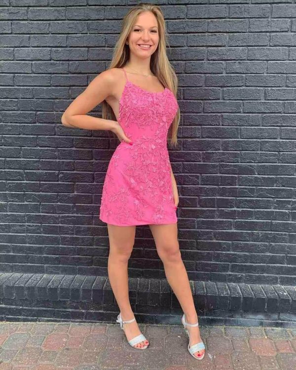Short Tight Homecoming Dresses for Teens Lace Short Prom Dress Cocktail Gowns YZTS042
