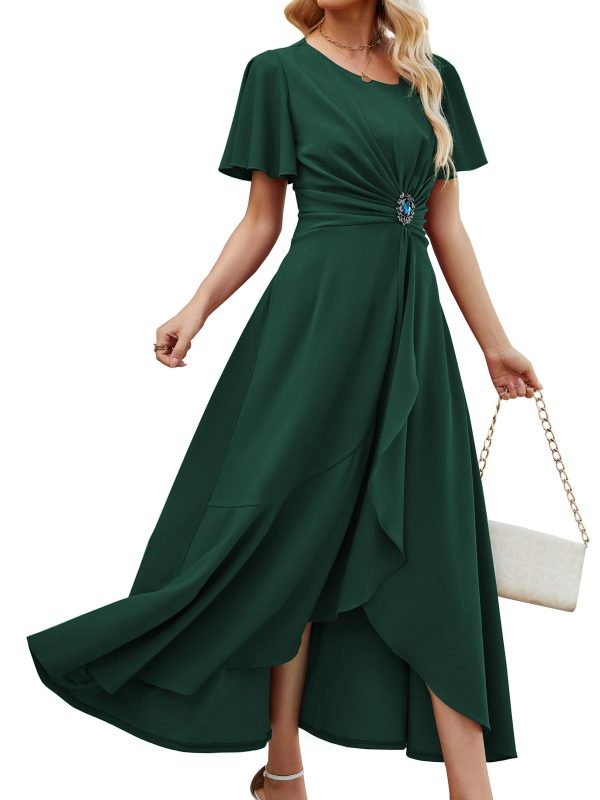 Wedding Guest Dresses for Women Have Pockets Cocktail Dress Ruffle Sleeve A Line Evening Party Formal Dresses for Women