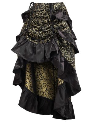 Women's Gold/Black Brocade Adjustable High Low Bustle Skirt