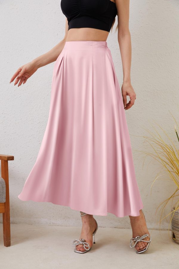 Womens Satin High Waist Elastic Midi Skirt Satin Maxi Skirt Silk Elegant Long Trendy A-Line Midi Skirts
