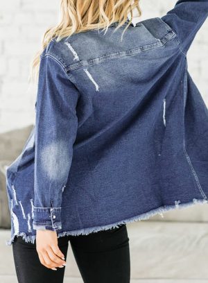 Women's Oversized Denim Jacket Casual Long Sleeve Denim Shirts Distresse Jean Jacket 2025 Spring Outfits