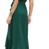 2025 Women's Spring Summer Boho Floral Print V-Neck Faux Wrap Maxi Dress for Wedding Guest, Graduation, Party