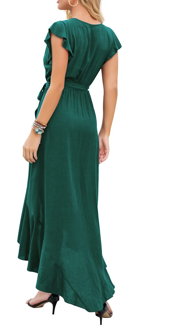 2025 Women's Spring Summer Boho Floral Print V-Neck Faux Wrap Maxi Dress for Wedding Guest, Graduation, Party