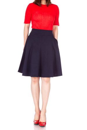 High-Waisted Cotton Blend Skirt with Pockets - Knee Length A-line Flare for Business and Casual Wear