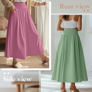 3 Pack Maxi Long Skirts for Women, Ankle Length High Waisted Pleated Flowy A Line Summer Casual Skirts with Pockets