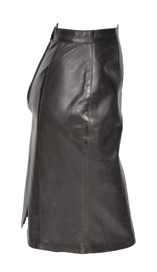 Ladies Real Leather Knee Length 22inch Pencil Skirt Club Office Casual Wear SKT1 Black