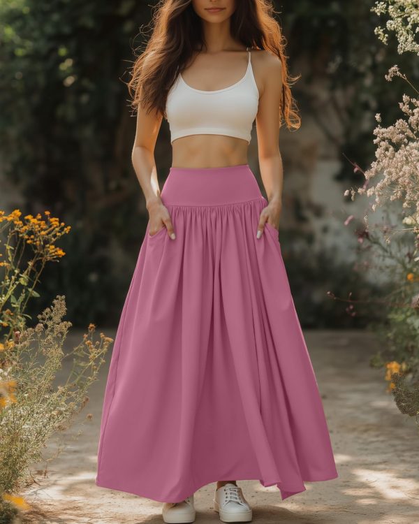 3 Pack Maxi Long Skirts for Women, Ankle Length High Waisted Pleated Flowy A Line Summer Casual Skirts with Pockets