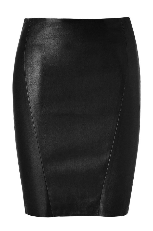Koza Leathers Women's Leather Skirt Genuine Lambskin Real Leather Knee Length Skirt KS001