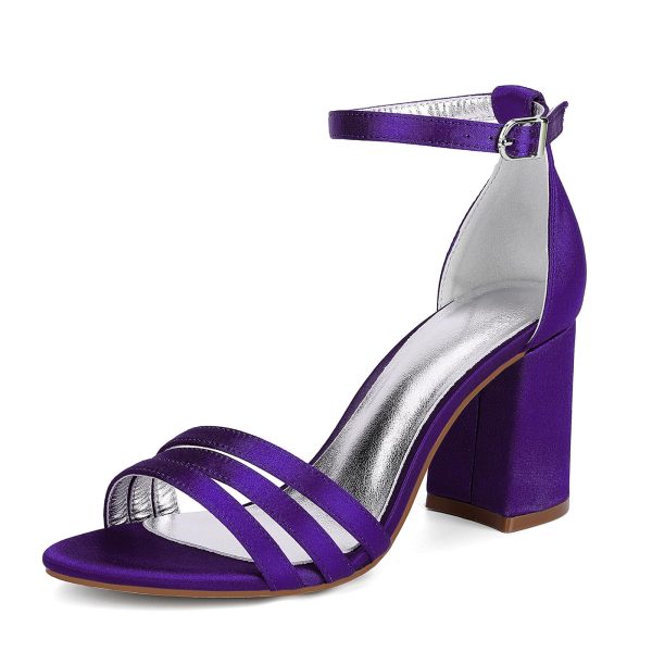 Bridal Shoe 8CM Block Heel Wedding Shoes Ankle Strap Satin Sandal Open Toe Women's Adjustable Dress Shoes for Bridesmaids