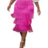Women's High Waist Fringe Tiered Bodycon Pencil Midi Skirt