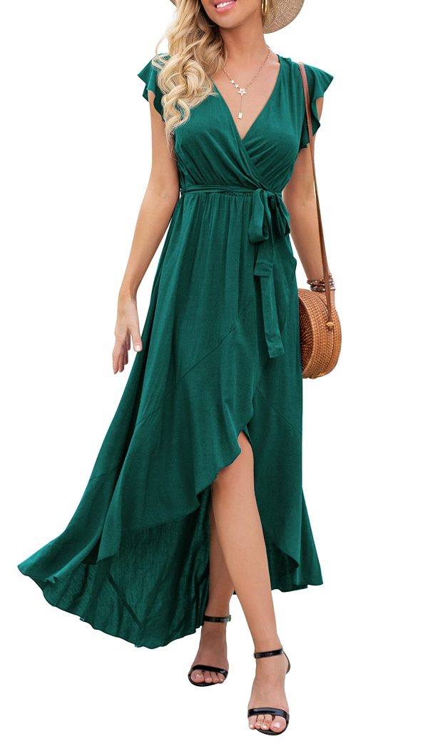 2025 Women's Spring Summer Boho Floral Print V-Neck Faux Wrap Maxi Dress for Wedding Guest, Graduation, Party