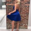 Short A-line V-Neck Spaghetti Straps Satin Homecoming Dress with Pockets