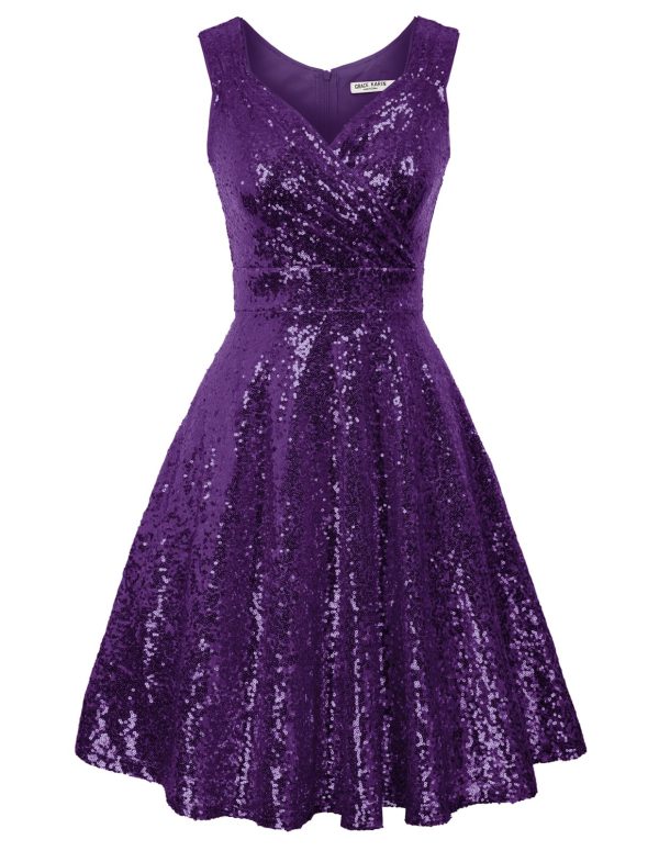 Women's Sequin Dresses Sleeveless V-Neck Sparkly Glitter Evening Party Dress