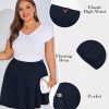 Women Plus Size Casual Mini Skater Skirt Elastic Lining High Waist Basic Flared Skorts Pleated with Pocket