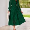 Casual Women's 2025 Spring Dresses Elegant Wedding Guest Dress Long Sleeve Floral Midi Dress Flowy Bohemian Long Dress