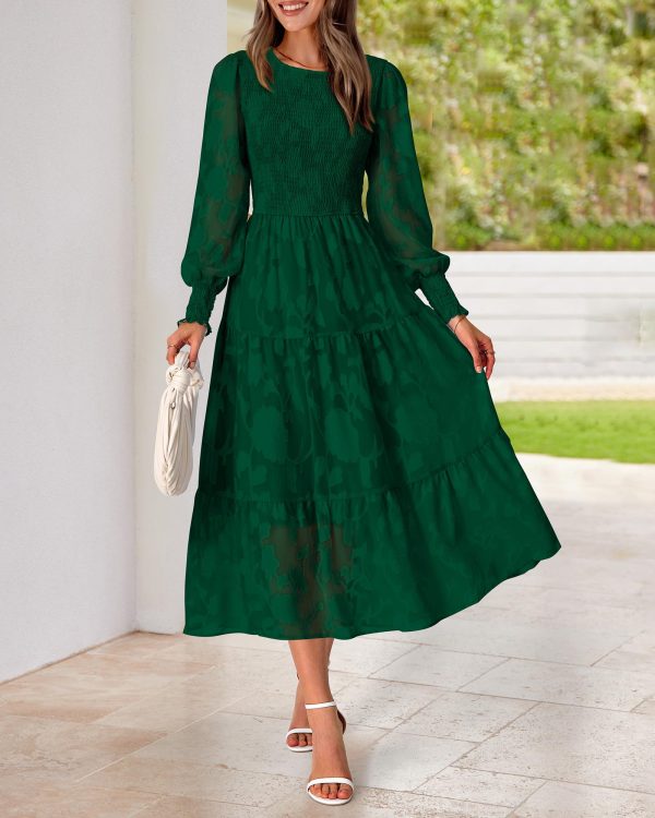 Casual Women's 2025 Spring Dresses Elegant Wedding Guest Dress Long Sleeve Floral Midi Dress Flowy Bohemian Long Dress