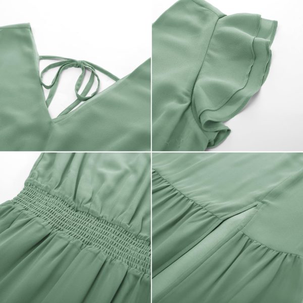 Women's V Neck Ruffle Sleeve Summer Dress 2025 Split Flowy Tiered Midi Dress Wedding Guest Cocktail Dresses