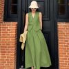 2 Piece Linen Sets for Women Summer Outfit,V-Neck Vest Top & Flowy Maxi Skirt