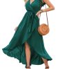 2025 Women's Spring Summer Boho Floral Print V-Neck Faux Wrap Maxi Dress for Wedding Guest, Graduation, Party