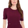 Women's Short Sleeve Crepe Fit and Flare Midi with Waist Button Detail