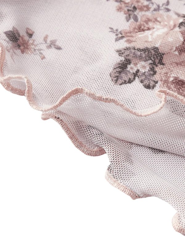 Women's Floral Mesh Ruffle Hem Maxi Skirt High Waisted Fishtail Long Skirts