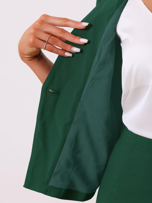 Business Skirt Suit Set for Women's 2 Piece Office Work Outfit Collarless Blazer Pencil Skirt