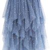 Women's Tulle Skirt Formal High Low Asymmetrical Midi Length Elastic Waist Tutu Layered Puffy Fairy Skirts