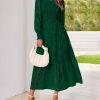 Casual Women's 2025 Spring Dresses Elegant Wedding Guest Dress Long Sleeve Floral Midi Dress Flowy Bohemian Long Dress